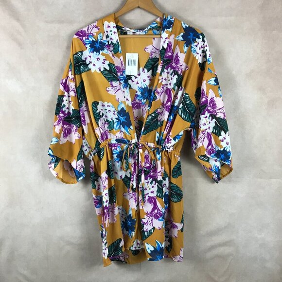 Say What Women's Floral Kimono, Gold Floral NWT MEDIUM - Picture 2 of 10